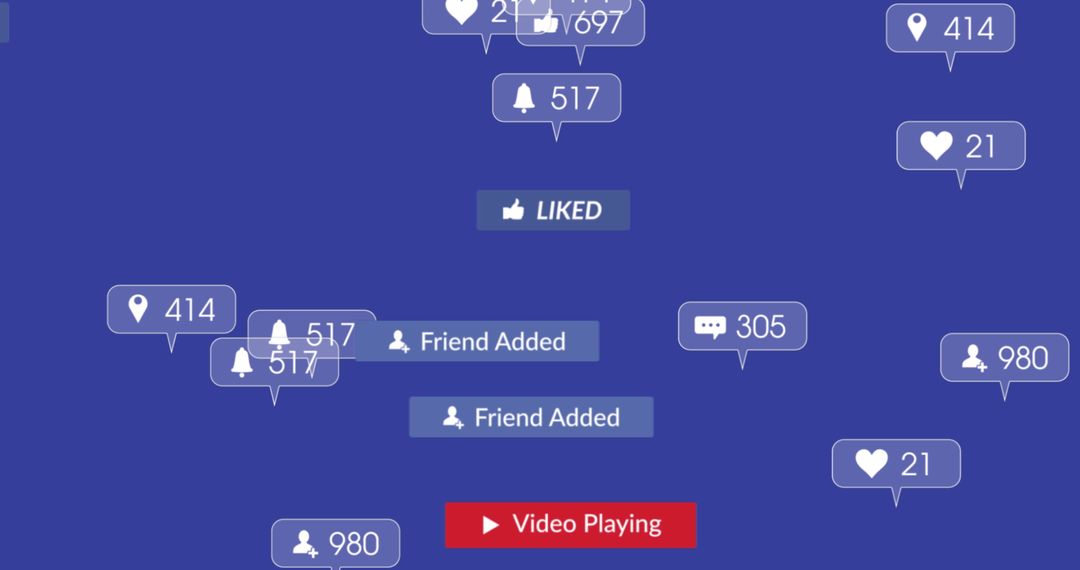 Social Media Interaction Overlay on Purple Background