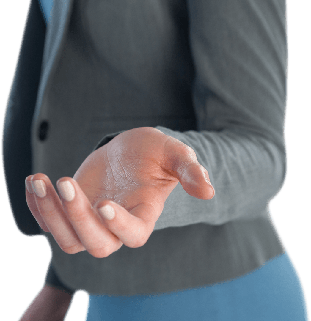 Transparent Outstretched Businesswoman's Hand Gestures in Professional Attire