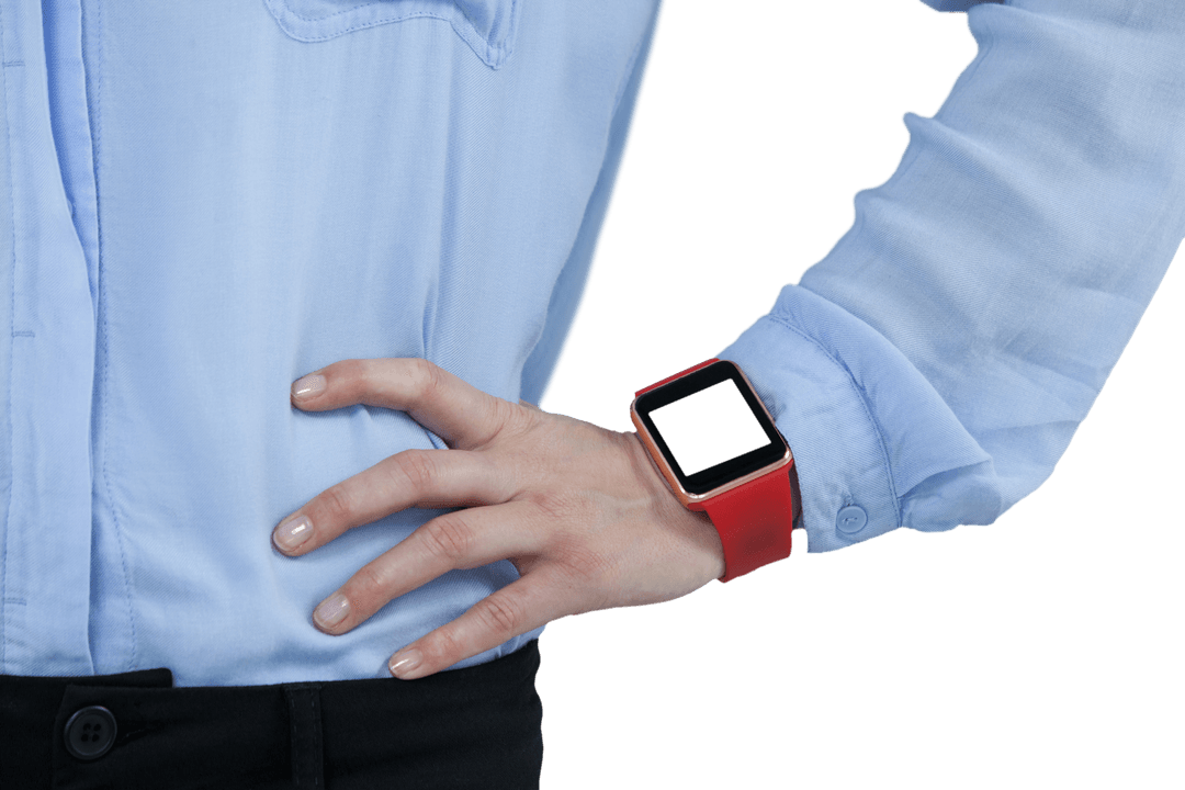 Midsection Professional Attire with Red Smartwatch Transparent