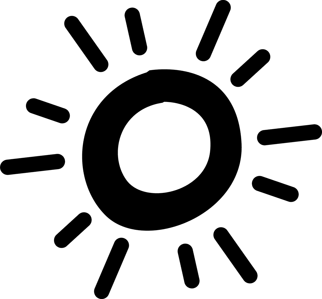 Stylized Sun with Irregular Rays on Transparent Background