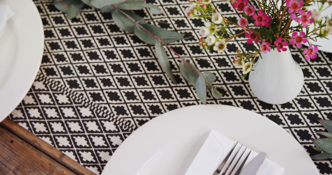 Table Setting with Black and White Patterned Placemat - Free Images, Stock Photos and Pictures on Pikwizard.com