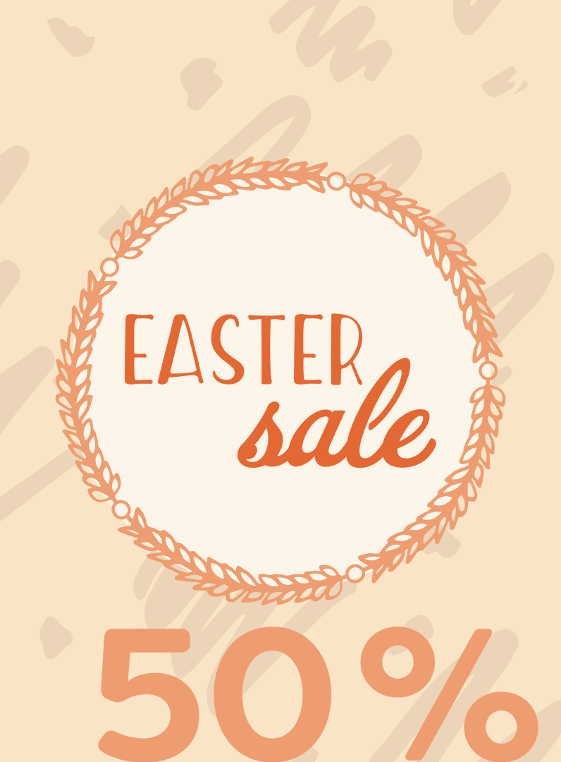 Transparent Easter Sale Promotional Banner with Decorative Wreath and Text