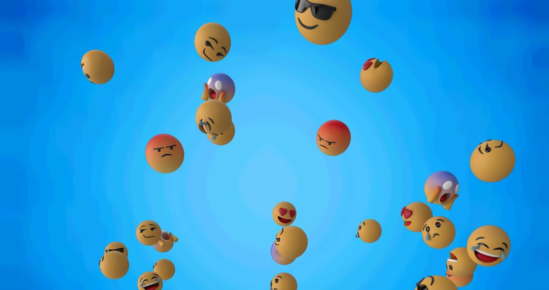 Floating Emojis with Varied Expressions on Blue Background - Free Images, Stock Photos and Pictures on Pikwizard.com