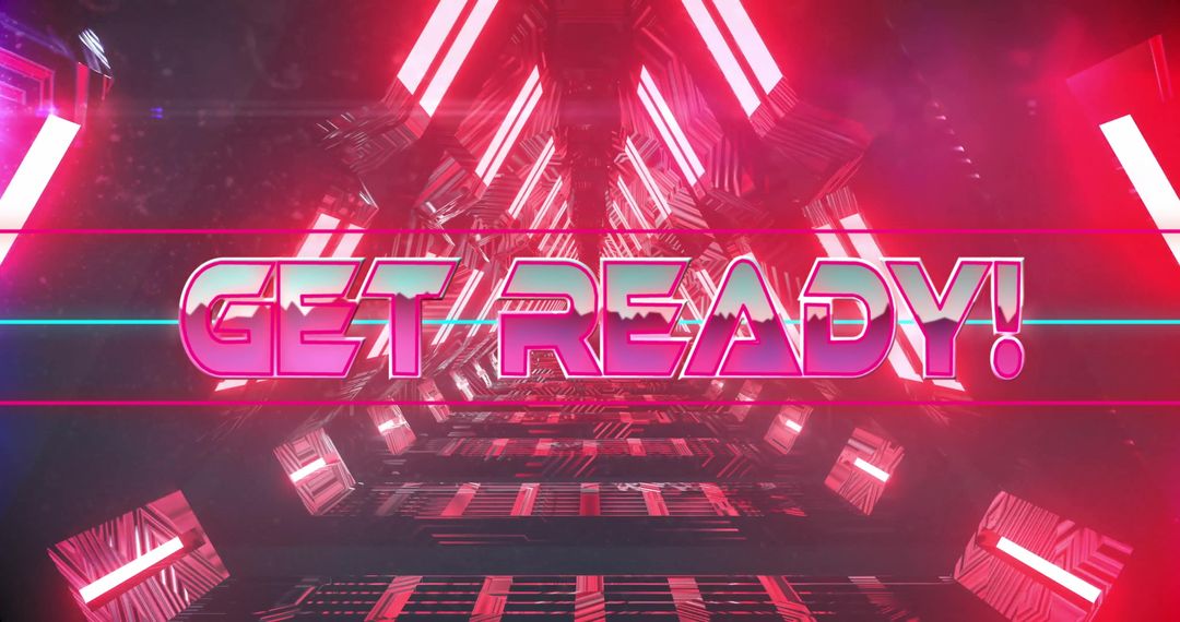 Futuristic Get Ready Text with Neon Geometric Lights