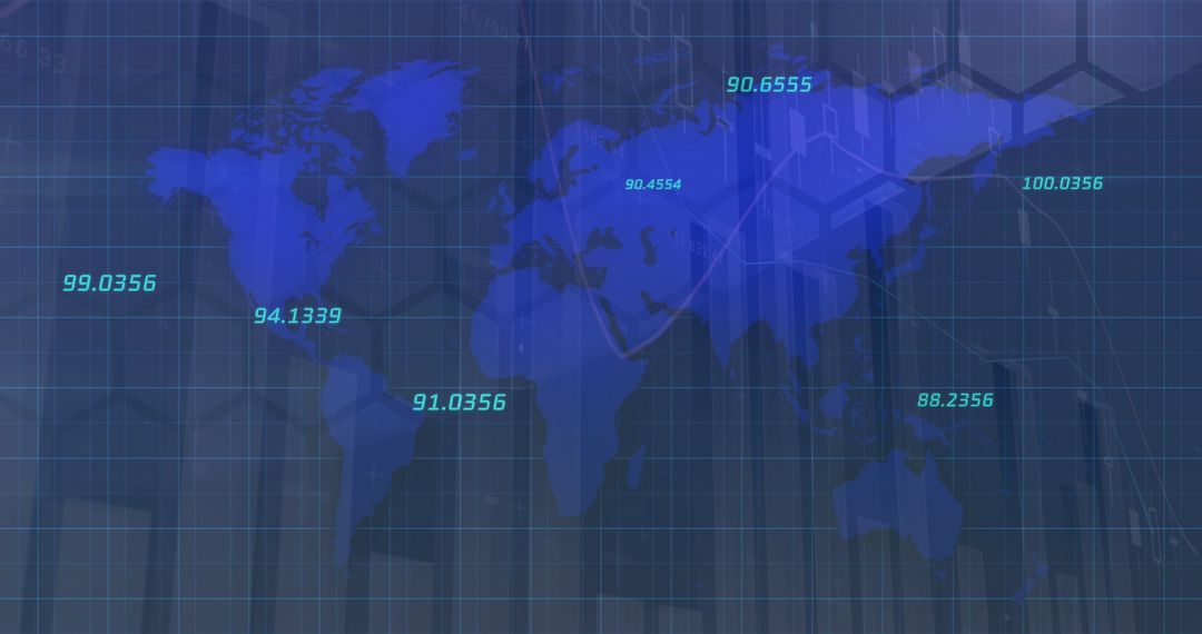 Global Digital Financial Data on World Map Background