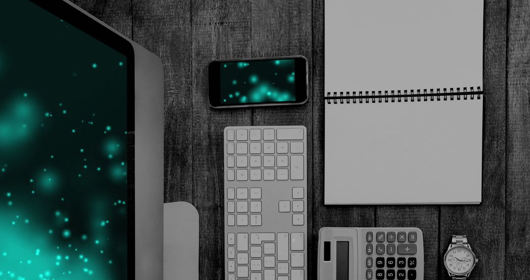 Modern Workspace with Digital Technology Devices on Wooden Desk