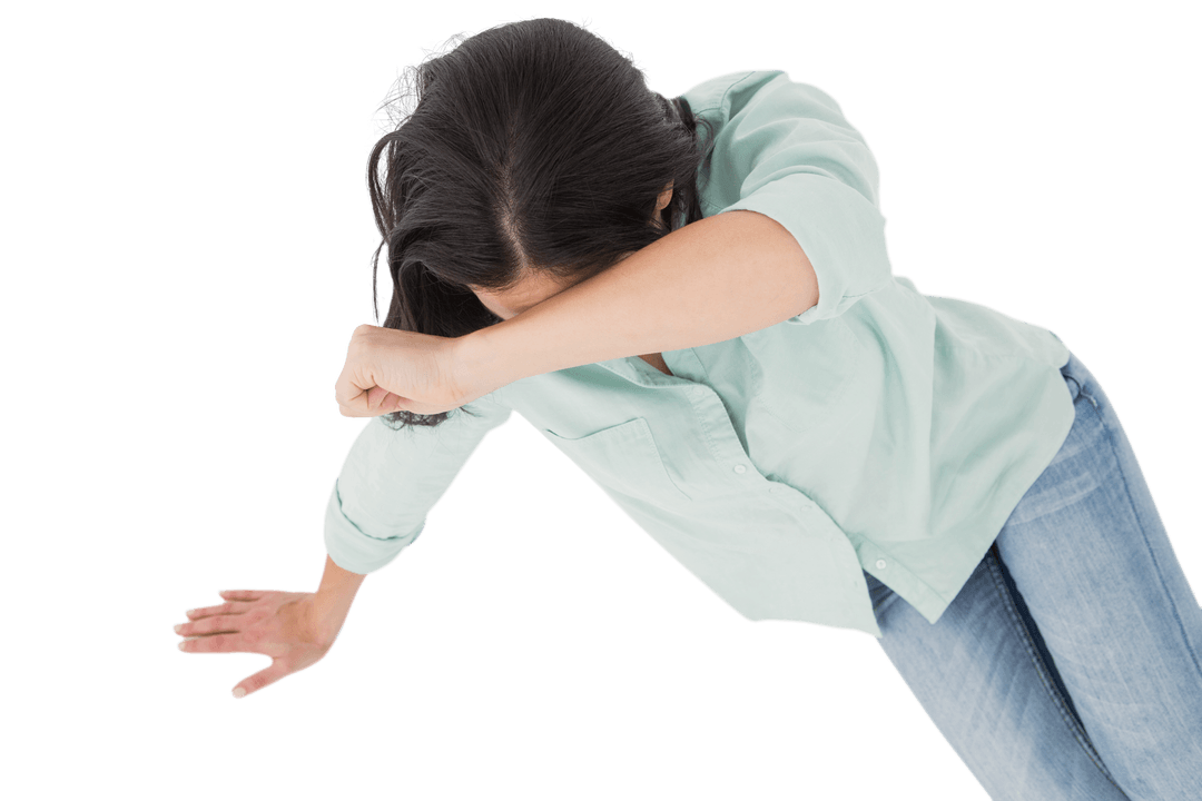 Transparent Background of Sad Woman Hiding Face with Arm Crossed