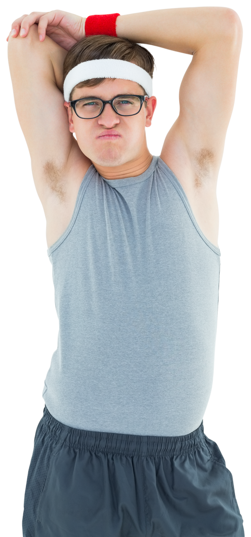 Transparent image of geeky hipster in vintage sportswear stretching - Download Free Stock Images Pikwizard.com