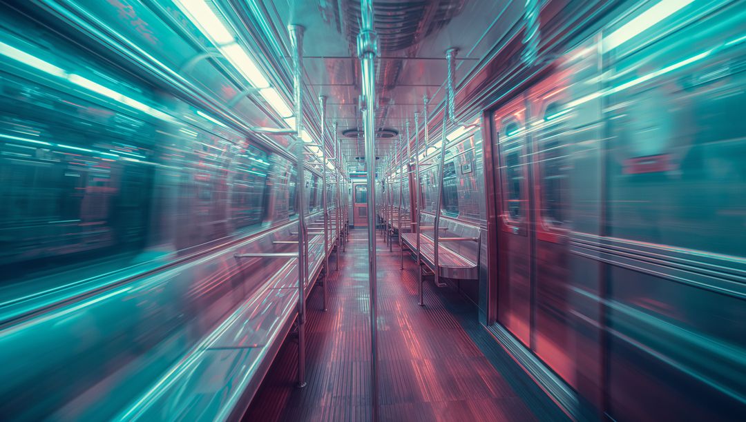 Futuristic Subway Car with Neon Cyan Lighting