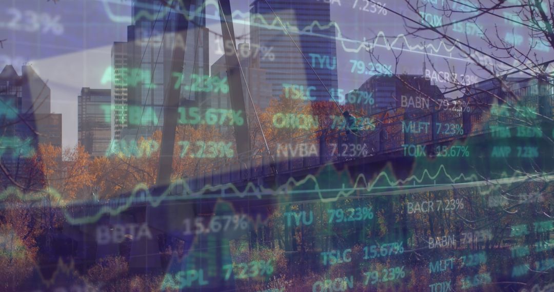 Digital Financial Graph Overlay on Modern Cityscape