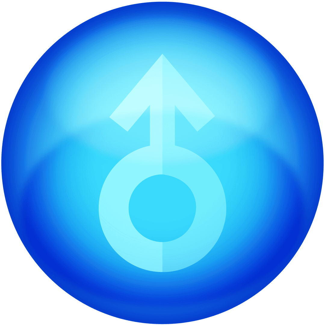 Transparent Blue Ball Icon with Circle and Arrow Symbol