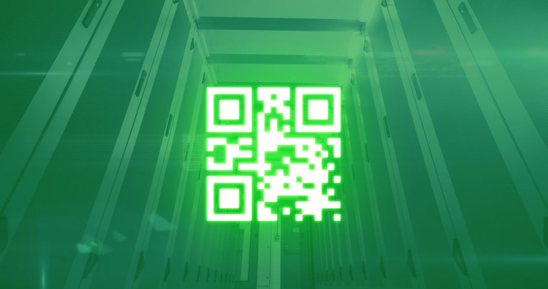 Glowing Green QR Code on Digital Technology Background