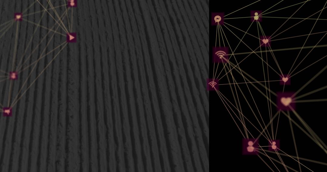 Digital Media Network Overview with Connected Interface Icons