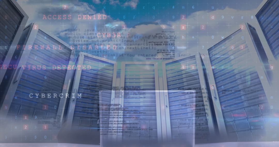 Cyber Attack Concept with Server Room and Security Warnings