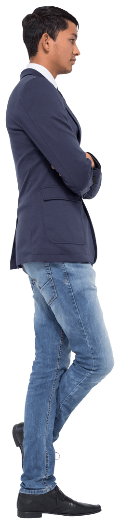 Transparent Side View of Unsmiling Businessman in Casual Clothes