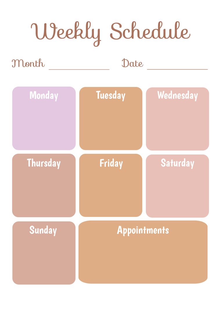 Blank Weekly Schedule Planner with Pastel Colors - Download Free Stock Templates Pikwizard.com