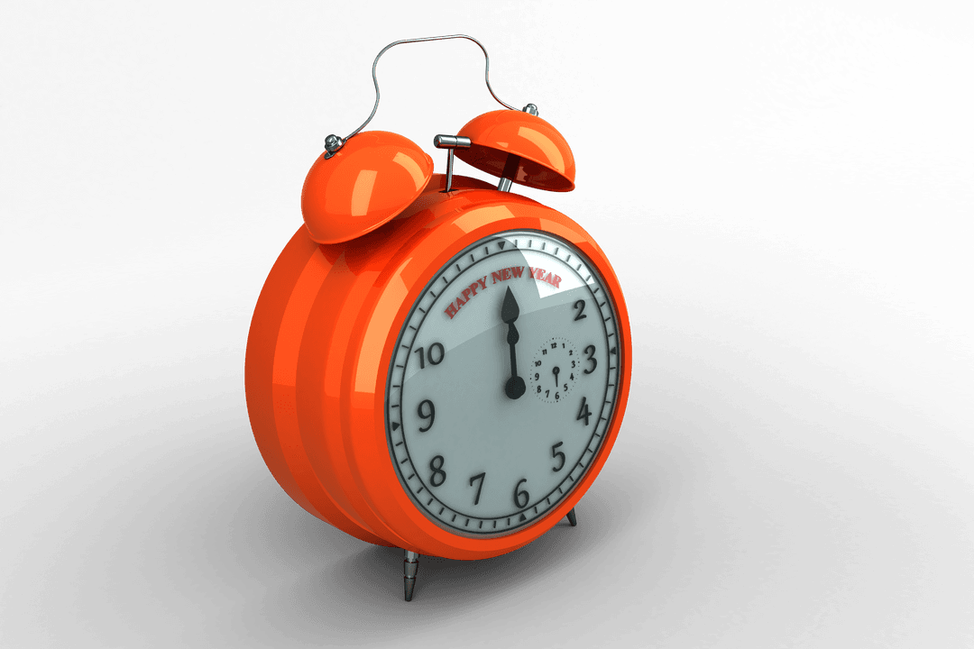 Orange Alarm Clock Celebrating New Year on Transparent Background