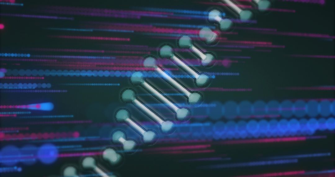 Glowing DNA Helix Visualizing Genetic Data Flow with Neon Cyan and Magenta Streaks