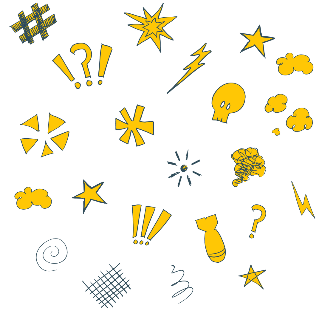 Vibrant Yellow Doodle Art on Transparent Background