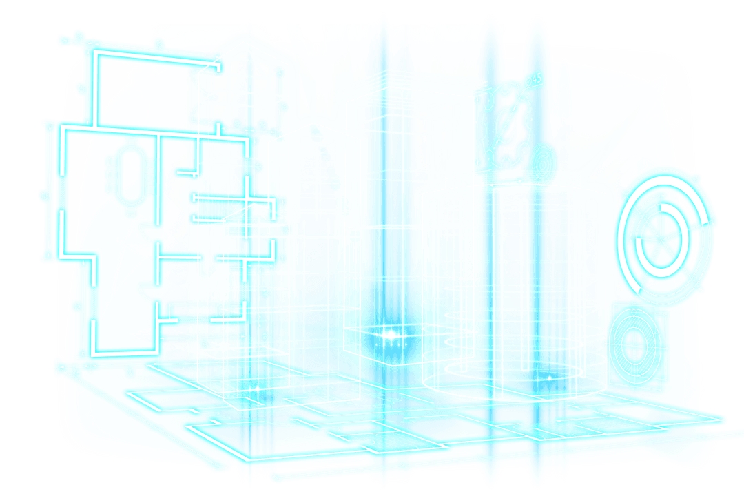 Futuristic Digital City Blueprint on Transparent Background