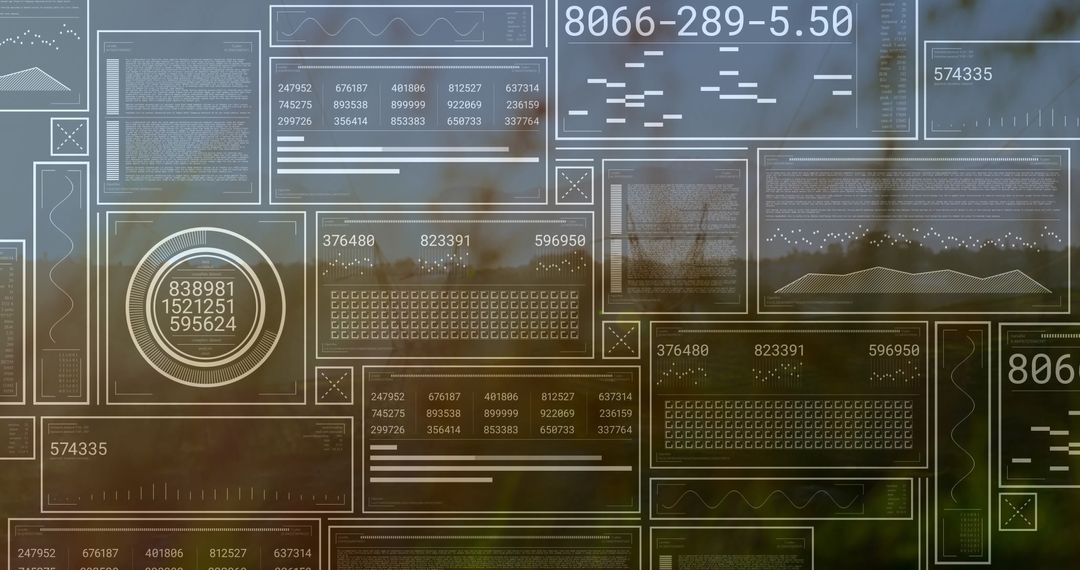 Futuristic Translucent Data Panels Over Foliage Background
