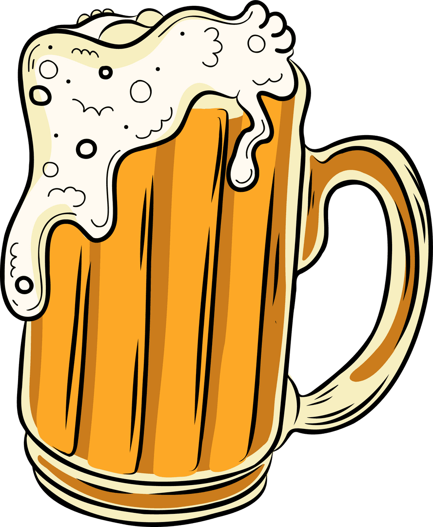 Foamy Beer Mug with Froth Overflow Transparent Design