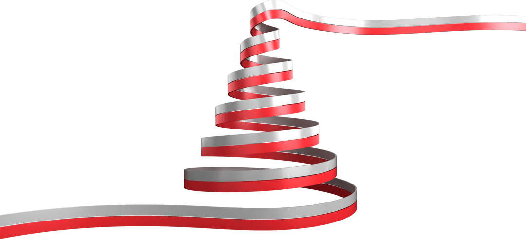Transparent Red and Silver Ribbon Spiral Forming Abstract Christmas Tree