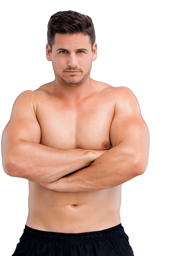 Athletic Shirtless Caucasian Man on Transparent Background Showing Muscular Physique