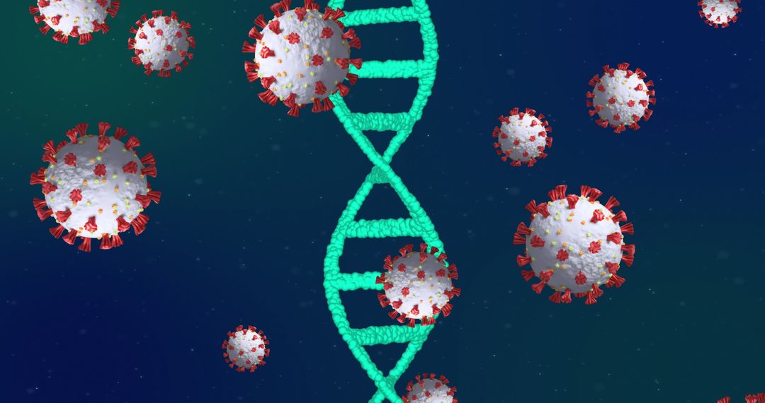 Floating DNA Helix With Coronavirus Representation