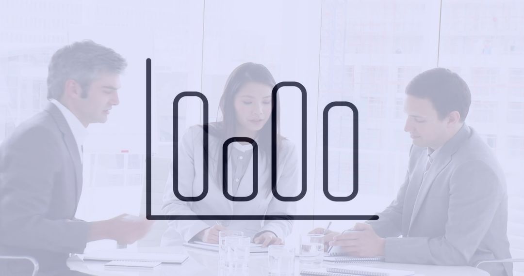 Business Strategy Meeting with Graph Overlay in Modern Office