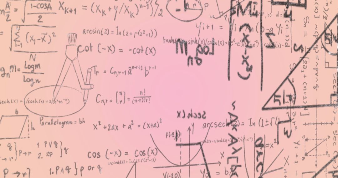 Abstract Mathematical Equations Collage on White Background