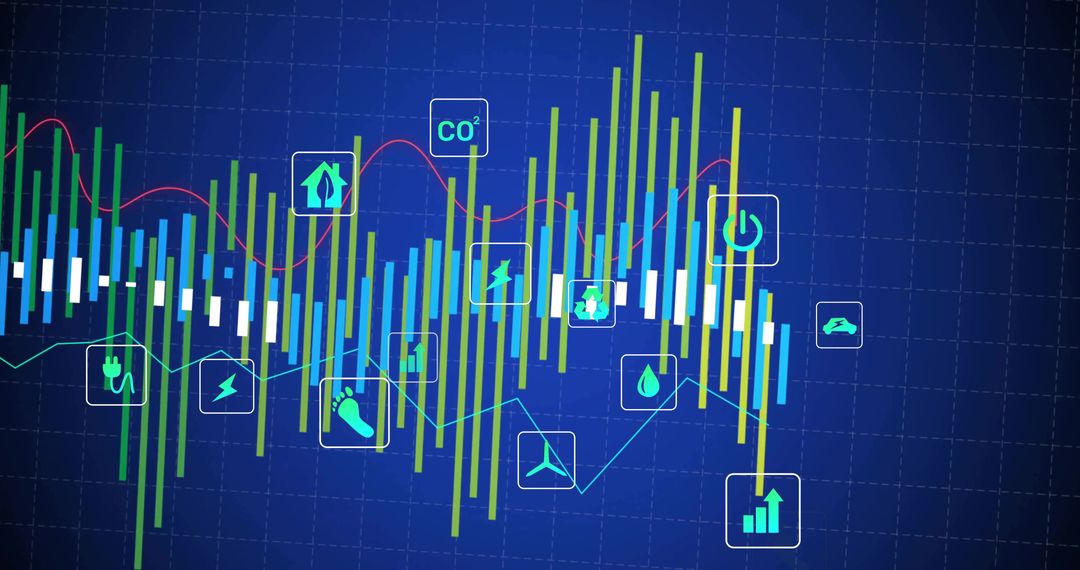 Digital Energy Dashboard with Multi-Color Bars and Trend Lines