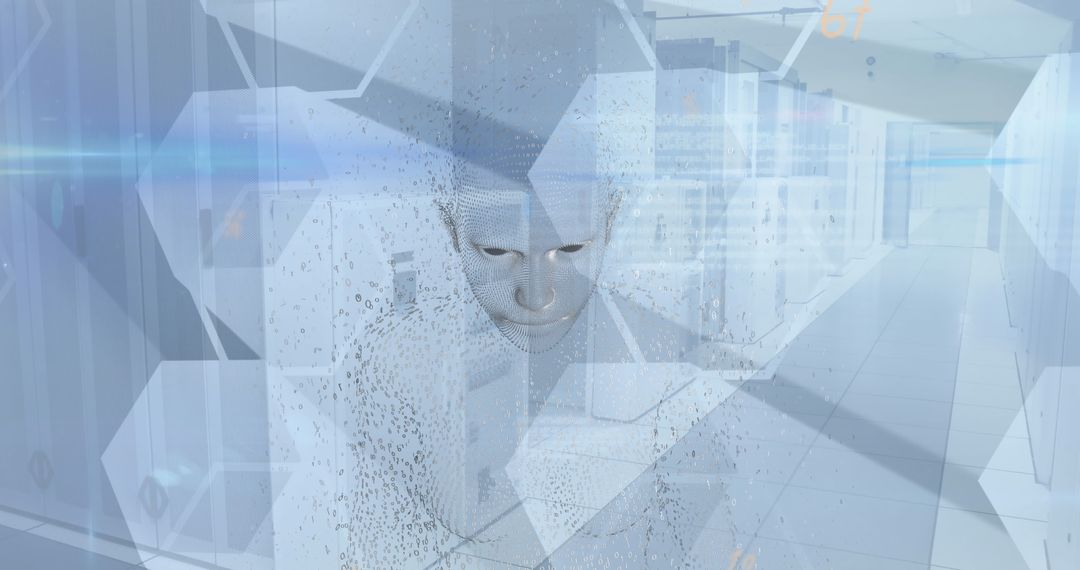 Futuristic Cybersecurity AI Visualization in Data Server Room