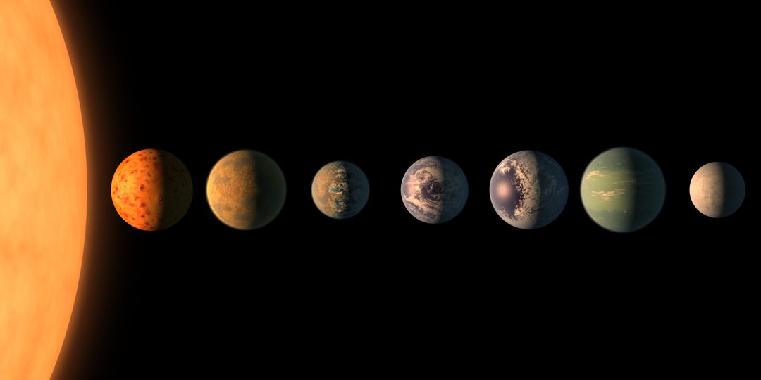 TRAPPIST-1 Planetary System Artist's Impression with Seven Earth-Sized Planets - Free Images, Stock Photos and Pictures on Pikwizard.com