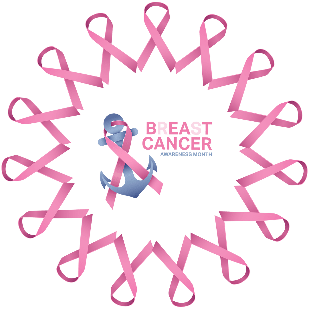 Pink Ribbon Circle with Breast Cancer Awareness Text on Transparent Background