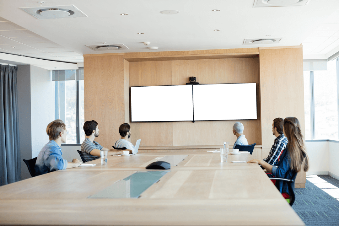 Transparent Video Conference Meeting in Modern Office Setting