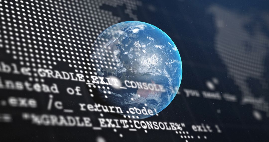 Earth in Virtual Cyberspace Background with Programming Overlay