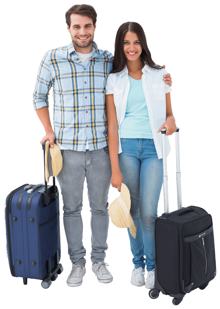 Transparent Happy Couple Traveling with Luggage