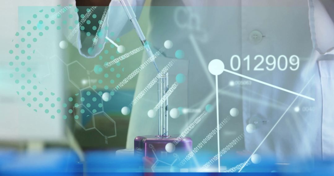 Scientist Using Pipette with Technological Overlay