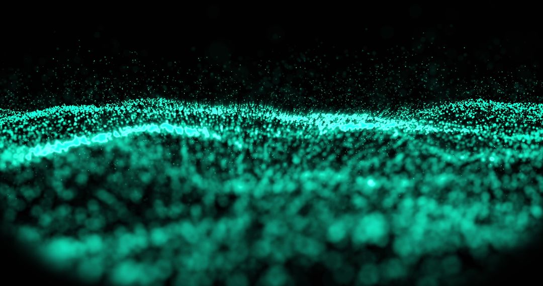 Abstract Green Digital Wave in Motion Against Dark Background