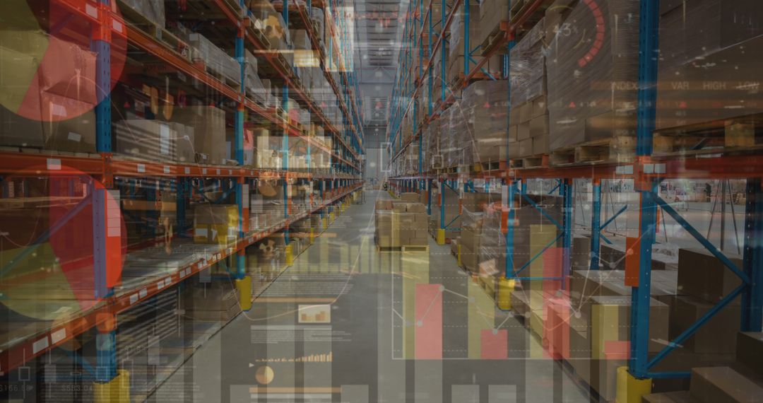 Warehouse Aisle Merged with Financial Data Visualization