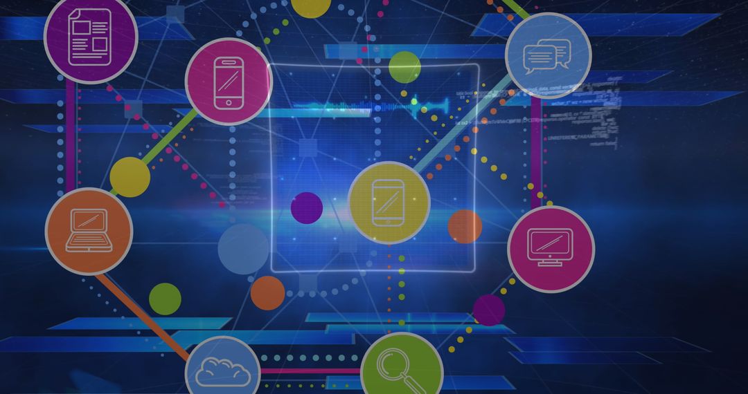 Digital Interface with Futuristic Technology Icons and Global Connections