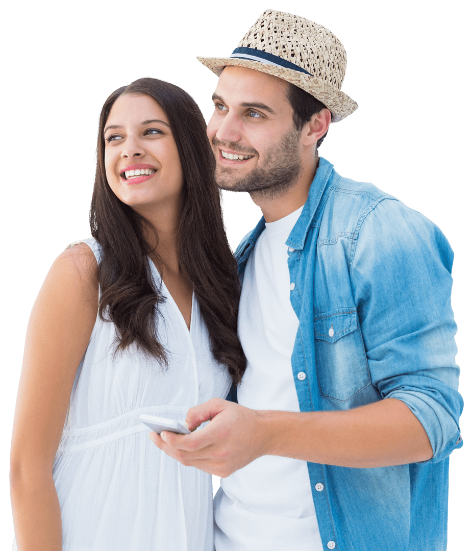 Happy Hipster Couple in Transparent Background Enjoying Together