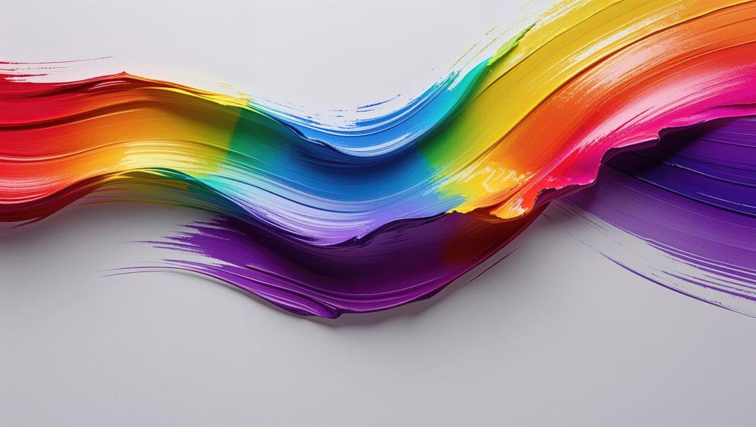 Colorful Abstract Brushstroke on Grey Canvas with Dynamic Paint Texture