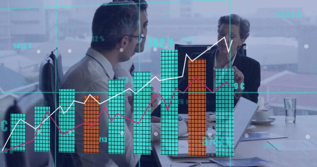 Diverse Team Analyzing Financial Growth Data in Office Meeting