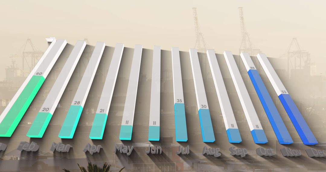 Annual Financial Data Chart Over Cityscape Background