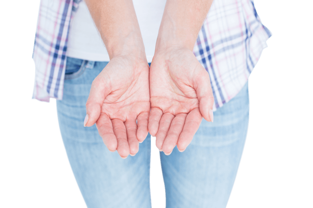 Person in Plaid Shirt Showing Open Hands, Transparent Background