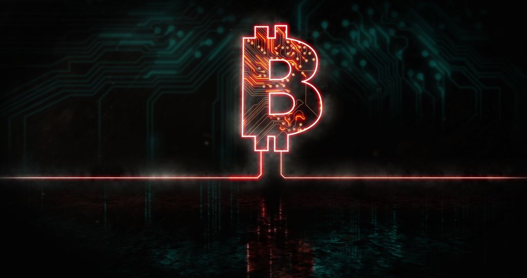 Glowing Bitcoin Symbol over Digital Circuit Background