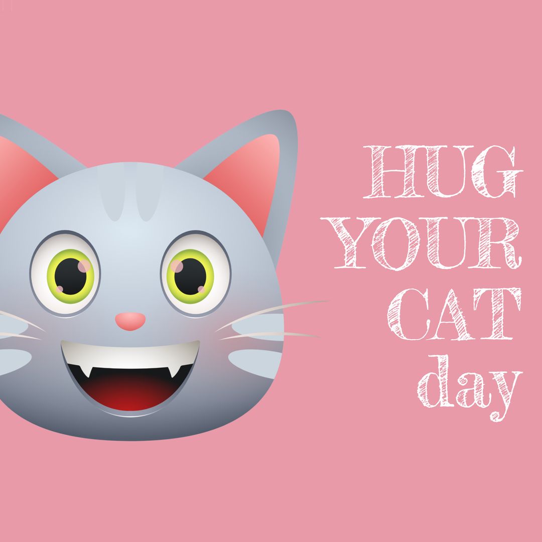 Hug Your Cat Day Illustration with Happy Cat and Typographic Design