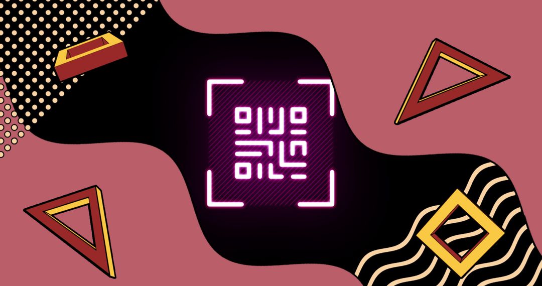 Glowing QR Code with Neon Geometric Shapes Concept